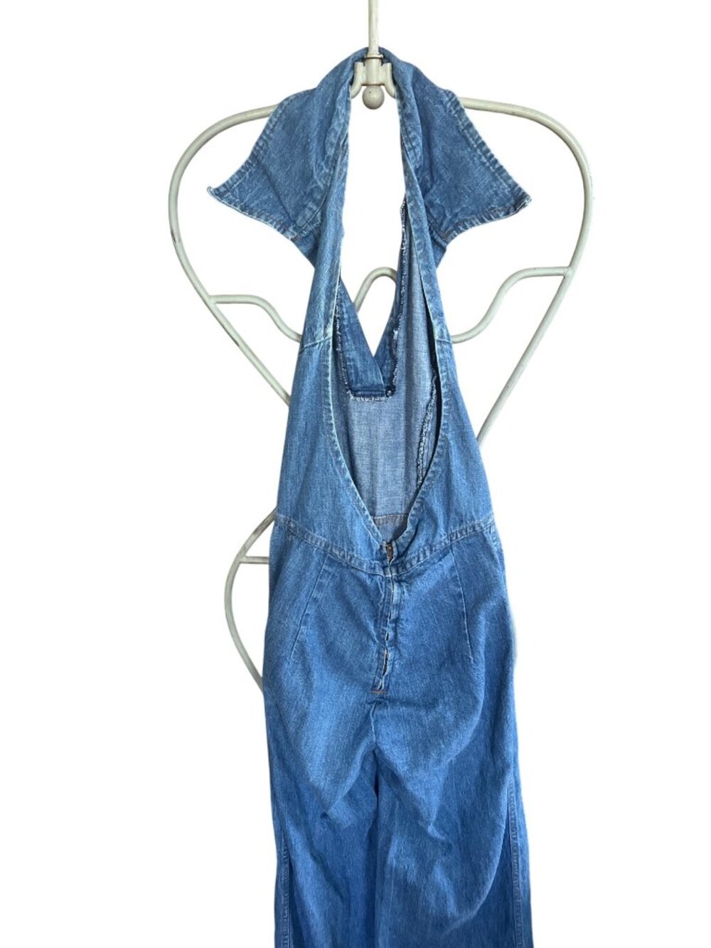 Vintage 70's Denim Halter Jumpsuit With Open Back & Wide-Leg Design sexy backles - Picture 6 of 7